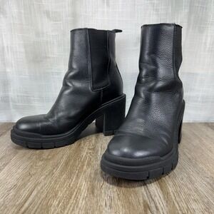 Marc Fisher LTD Black Leather Chunky Heel Ankle Boots Lug Sole Women's 6M
